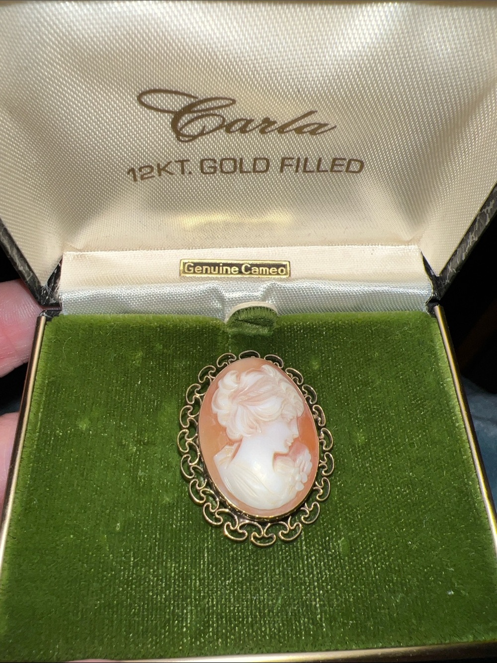 Carla Gold filled cameo pin pendant
